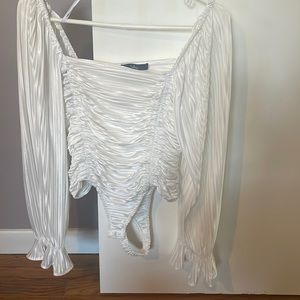 Lulus white silk long sleeve body suit